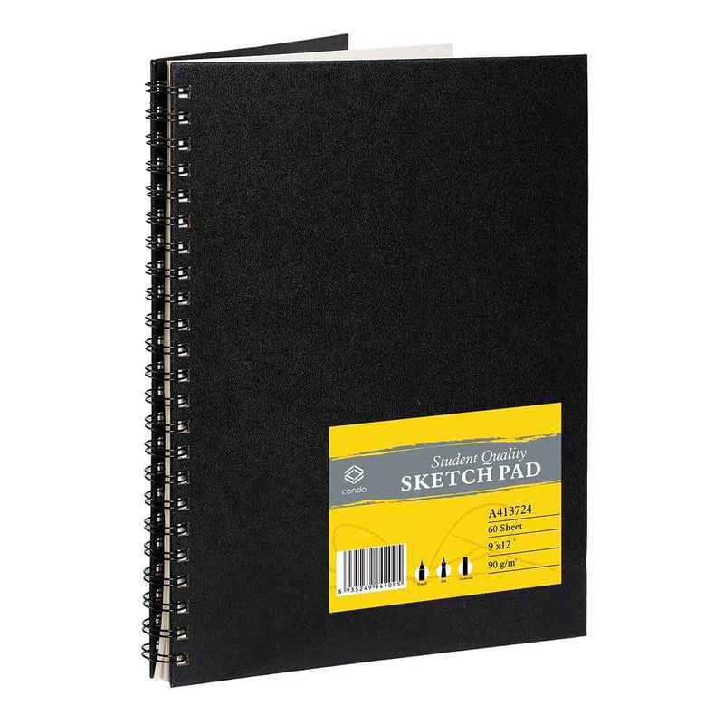 CONDA 9"x12" Double-Sided Hardbound Sketchbook, 60 Sheets, Heavyweight Hardcover Sketchbook, Spiral Sketch Pad, Durable Acid Free Drawing Paper for Drawing Painting - Image 1